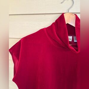 CHICO’S vintage red velvet mock neck top short sleeve holiday party office sz 2